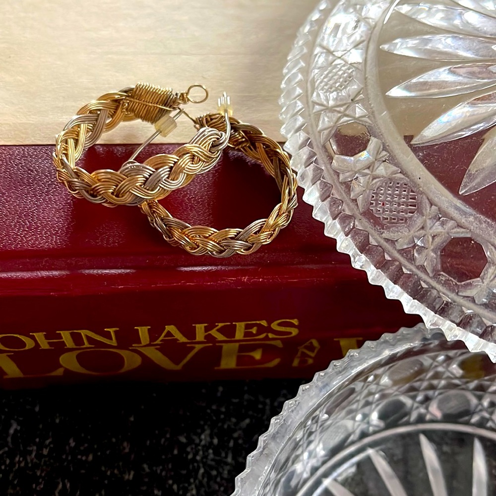 Vintage Braided Silver + Gold Wire Hoops
